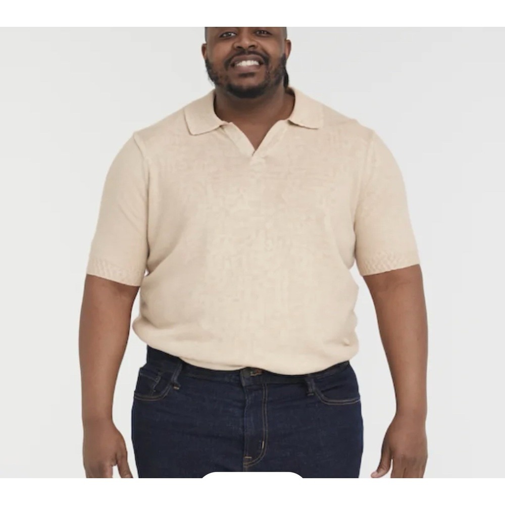 Goodfellow‎ & Co Men's Short Sleeve Johnny Collar Polo Sweater, XXL - Oatmeal